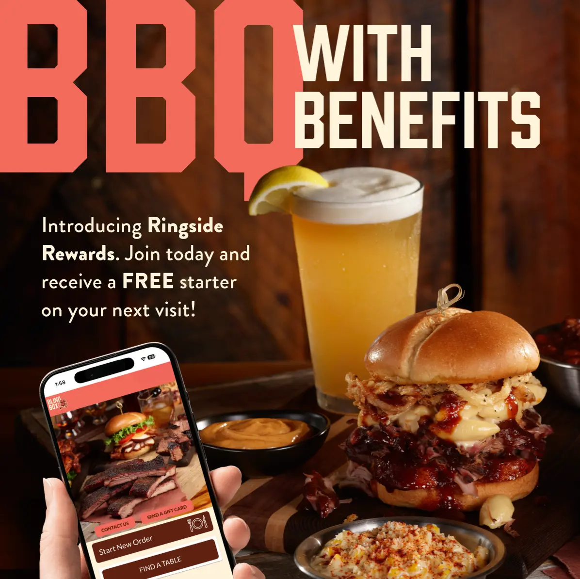 Blind Box BBQ Ringside Rewards: Join today and receive a free starter on your next visit